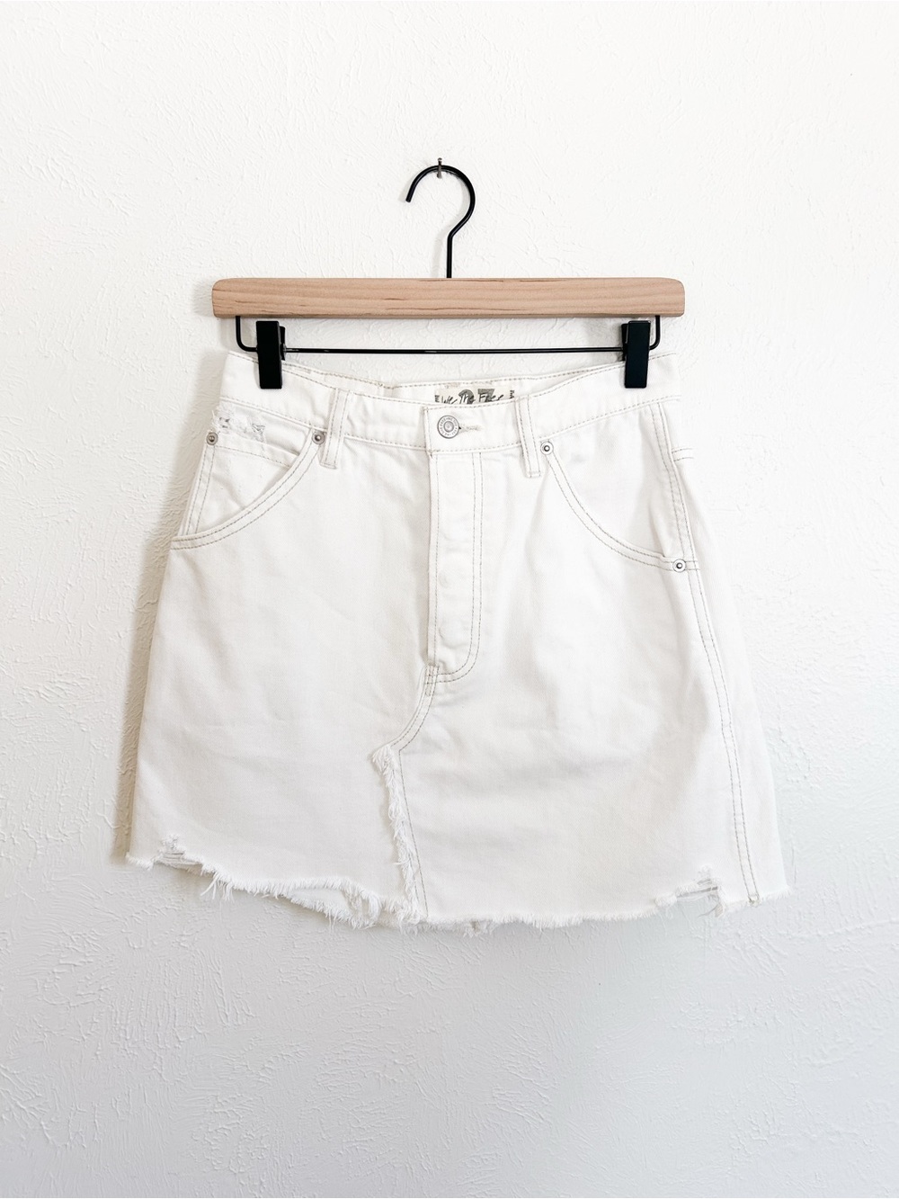 Free People White Denim Distressed Skirt